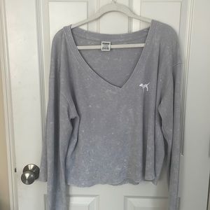 PINK V neck long sleeve cropped